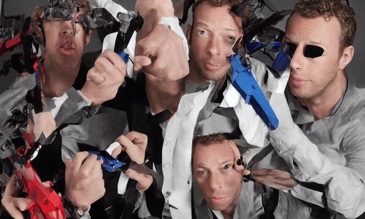 Prompt: chris martin transforms into a swingline stapler, animorphs