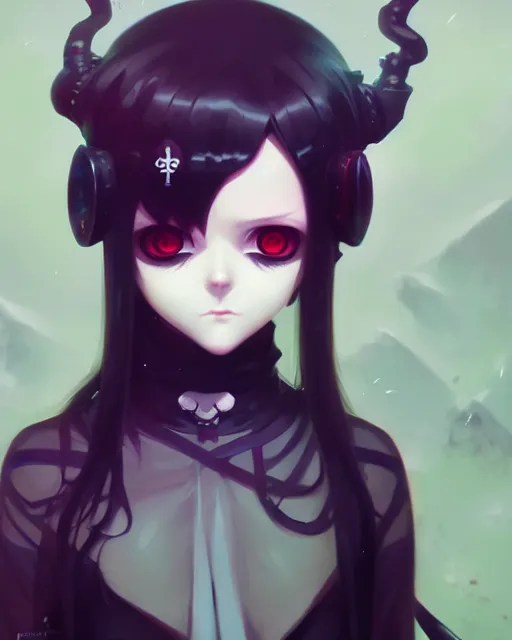 Image similar to portrait of cute goth girl, anime key visual, by peter mohrbacher and ilya kuvshinov and wlop and makoto shinkai