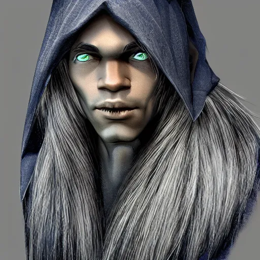 Image similar to a head and shoulders portrait photo of a male drow elf wizard