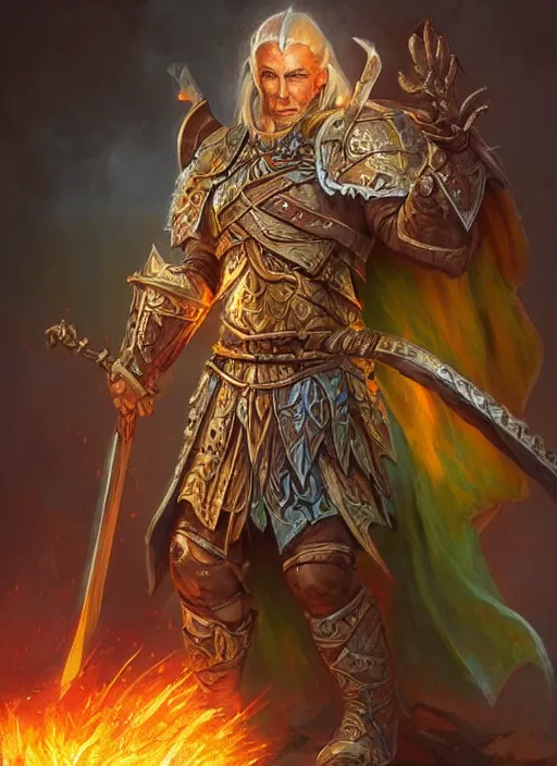 Image similar to holy paladin, ultra detailed fantasy, dndbeyond, bright, colourful, realistic, dnd character portrait, full body, pathfinder, pinterest, art by ralph horsley, dnd, rpg, lotr game design fanart by concept art, behance hd, artstation, deviantart, hdr render in unreal engine 5
