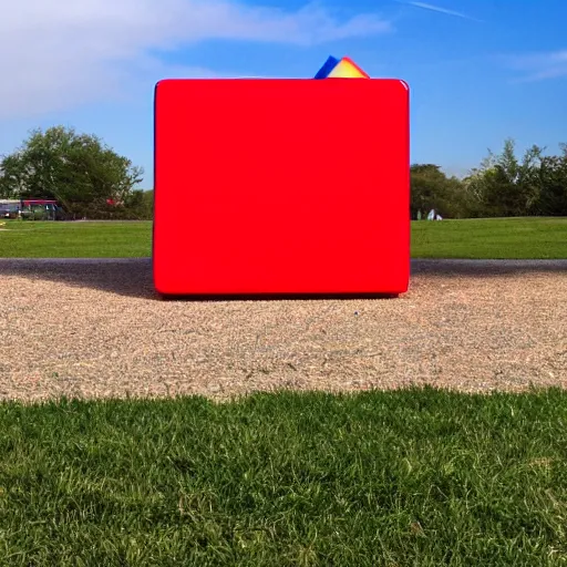 Image similar to ( ( red cube ) at the top of tower ), ( ( blue cube ) on the ground )