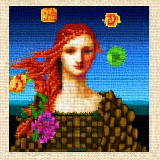 Prompt: pixel art of the birth of venus