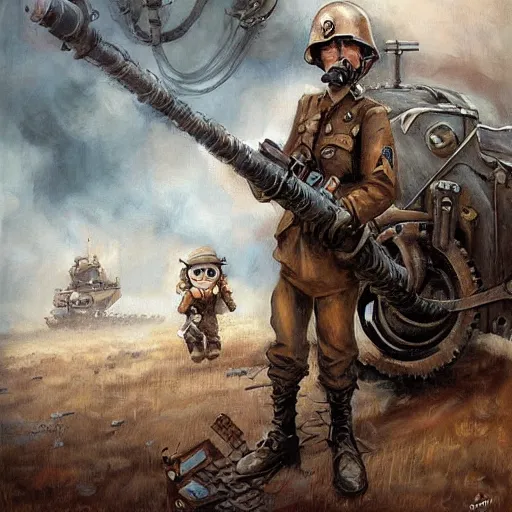 Image similar to wwii, steampunk, oil painting. by tony sandoval