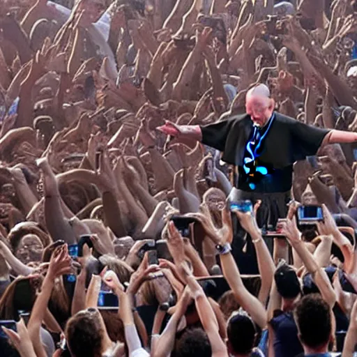 Prompt: photo of the pope in the mosh pit at a Nine Inch Nails concert