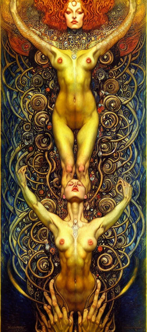 Image similar to Divine Chaos Engine by Karol Bak, Jean Delville, William Blake, Gustav Klimt, and Vincent Van Gogh, symbolist, visionary