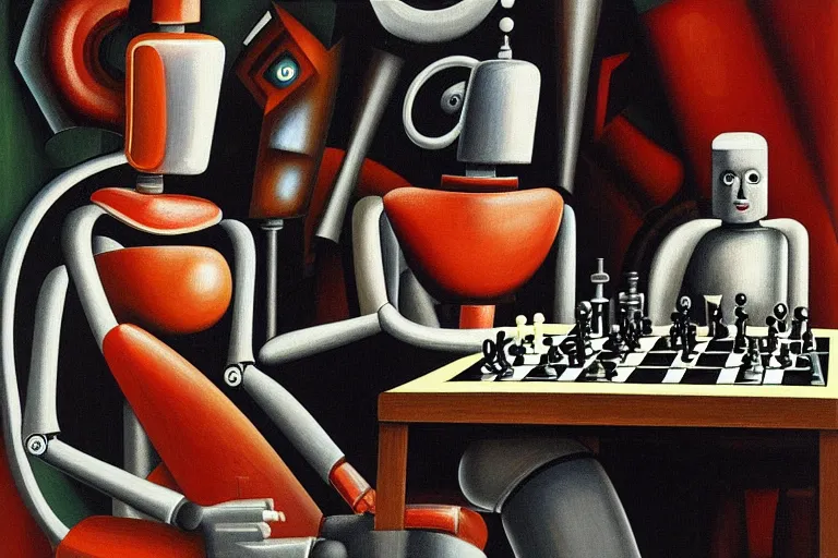 Prompt: portrait of a robot playing chess, highly detailed, painting by otto dix, 8 k