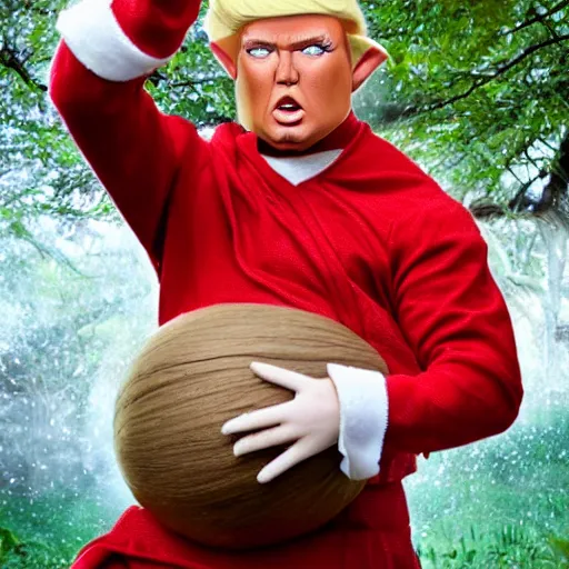 Image similar to a fantasy elf that looks like donald trump, photo shoot