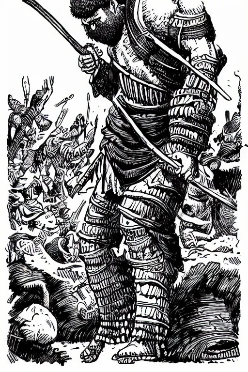 Image similar to ancient historically accurate depiction of the Bible Character Goliath of Gath, the Philistine warrior giant by mcbess