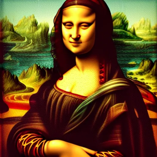 Prompt: A renaissance African woman in the same pose as the Mona Lisa, in the style of renaissance Leonardo Da Vinci
