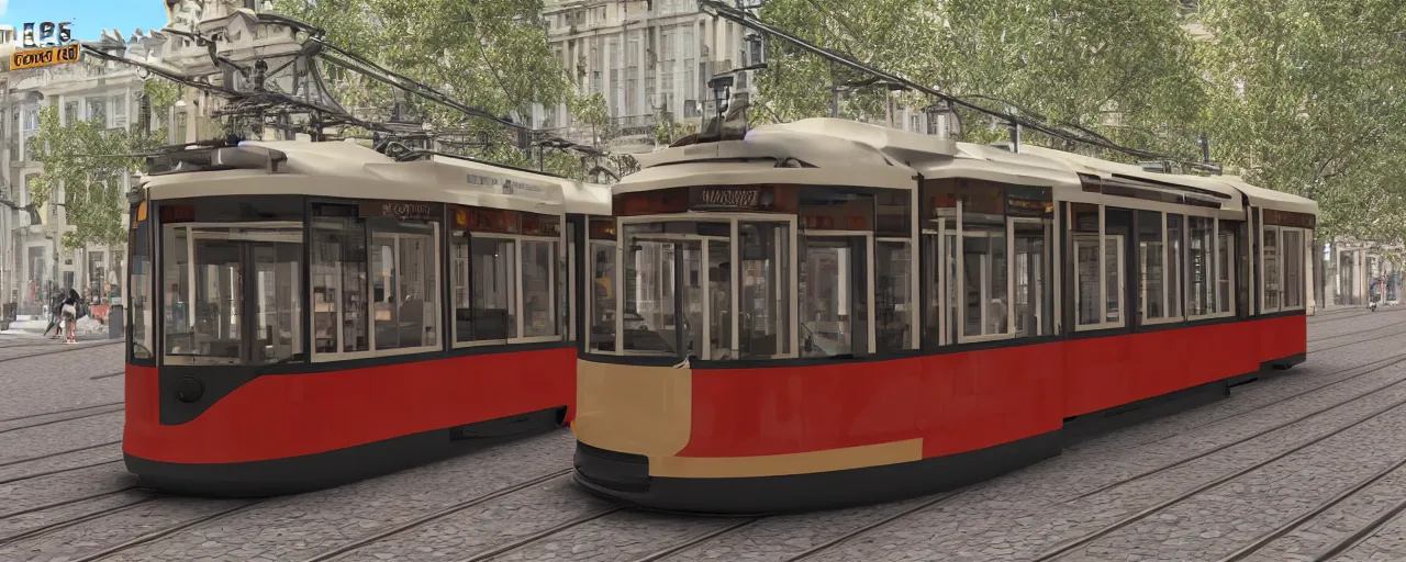 Image similar to tram made of sausage, 4k, ultra detailed, hyper realistic,