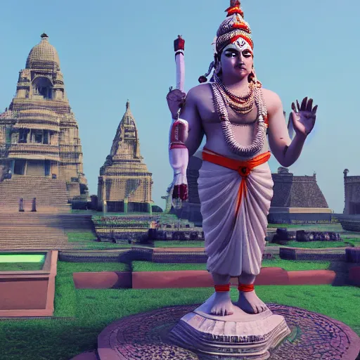 Image similar to 3d render, Statue Indian Gods, Unreal engine, white background, Isometric 8k