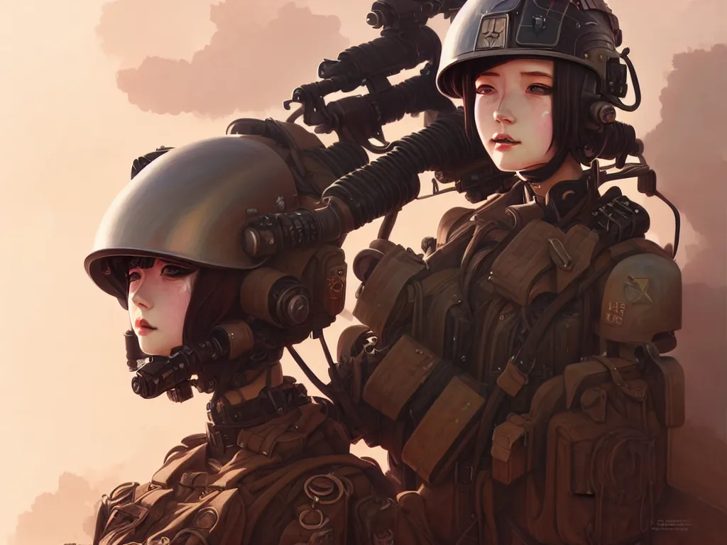 Image similar to portrait of dieselpunk blackpink jisoo soldier girl, helmet, desert, armored, highly detailed, digital painting, face detail, sharp focus, art, illustrations by loish and ayanamikodon and irakli nadar and rossdraws and wlop