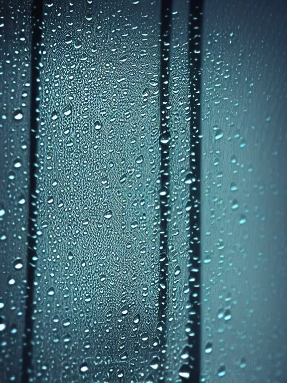 Image similar to professonal digital art highly detailed rain drops on a window pane in room, city in background, digital cgsociety wlop behance by pixiv,