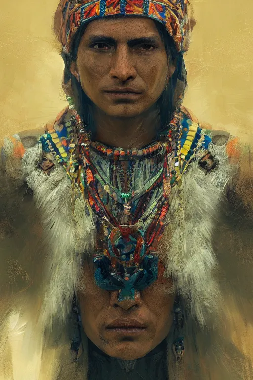 Image similar to aztec priest, close - up portrait, devoted, intricate, elegant, volumetric lighting, scenery, digital painting, highly detailed, artstation, sharp focus, illustration, concept art, ruan jia, steve mccurry