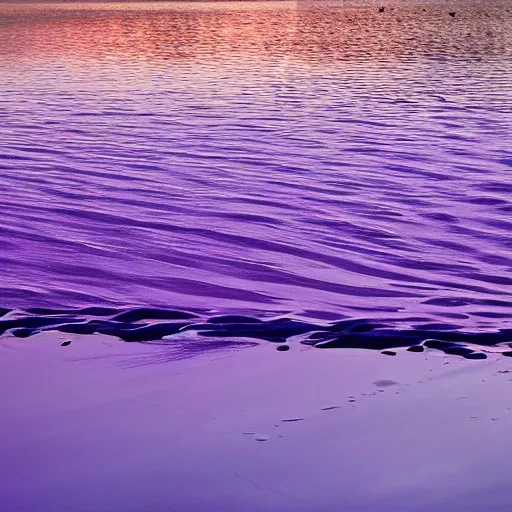 Image similar to purple sunset limbo with a polished sphare on water, the sky falls to the ground, high detail