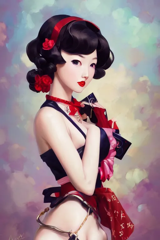 Image similar to a pin up and beautiful fashion charming dreamlke japan girl with lv jewelry, character art, art by artgerm lau and wlop and and ilya kuvshinov and john singer sargent, hyperdetailed, 8 k realistic, symmetrical, frostbite 3 engine, cryengine, dof, trending on artstation, digital art