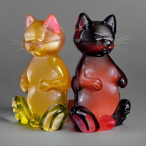 Prompt: gummy cats, highly detailed, studio photo,