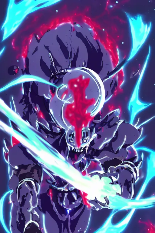 Image similar to Anime of Horrific cosmic abyssal formless creature wielding a powerful planet destroying weapon to pierce the heavens full body portrait , 8k, anime aesthetic, cinematic, dramatic, ominous, symmetrical