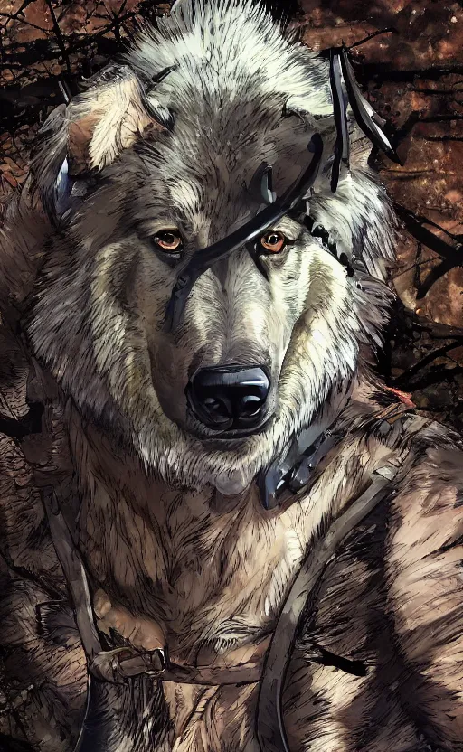 Image similar to close up character portrait icon of the german shepard beast - man military uniform head animal person wearing clothes standing in the bright forest, hidari, color page, tankoban, 4 k, tone mapping, akihiko yoshida