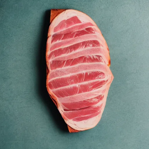 Image similar to a piece of ham stapled to a pink wooden board