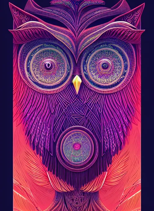 Image similar to symmetry!! product render poster vivid colors divine proportion owl, 神 圣, glowing fog intricate, elegant, highly detailed, digital painting, artstation, concept art, smooth, sharp focus, illustration,