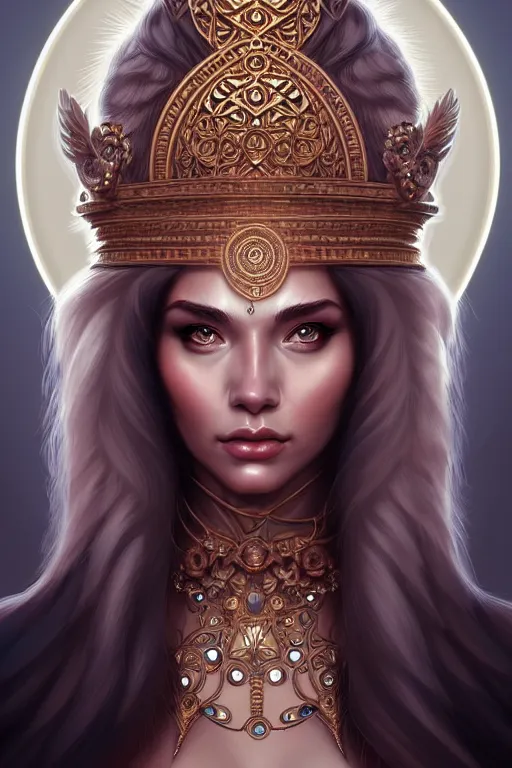 Prompt: portrait of the Goddess of Wisdom, elegant, intricate, full frontal shot, highly detailed, digital painting, artstation, concept art, sharp focus, illustration, art by artgerm