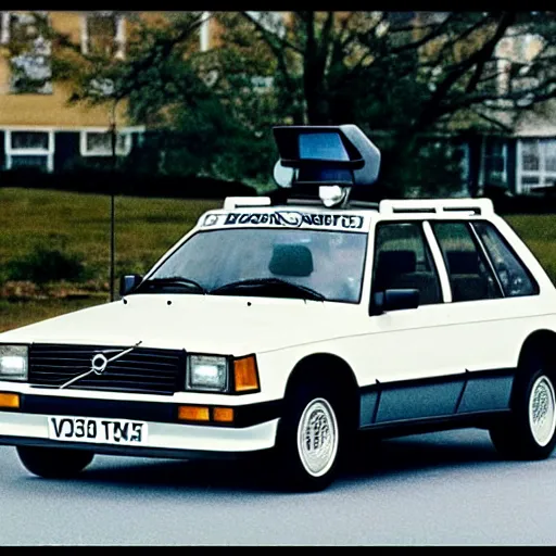 Prompt: photo volvo 240 as the new time machine in Back to the Future IV, movie still, 1990