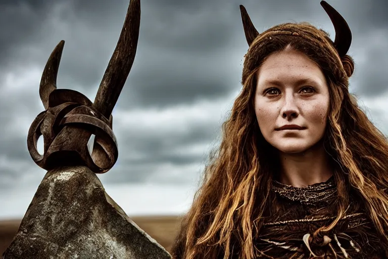 Image similar to portrait of a beautiful Viking woman By Emmanuel Lubezki