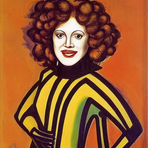 Image similar to very detailed and colorful portrait of bernadette peters smiling, painted by giorgio de chirico