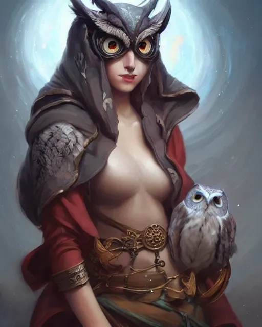 Image similar to Owl-human :: Monk, pretty, beautiful, DnD character art portrait, matte fantasy painting, DeviantArt Artstation, by Jason Felix by Steve Argyle by Tyler Jacobson by Peter Mohrbacher, cinematic lighting