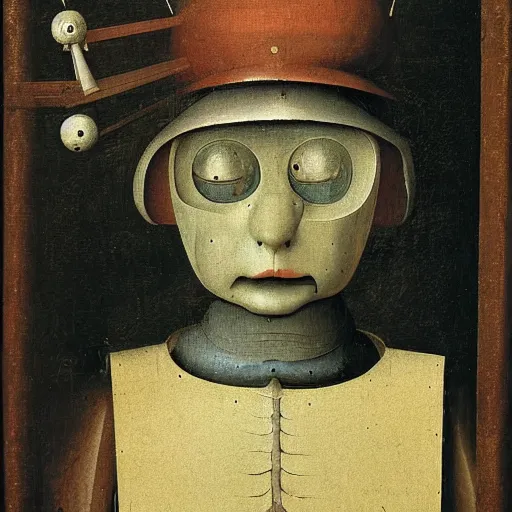 Image similar to a portrait of a robot by hieronymus bosch, detailed