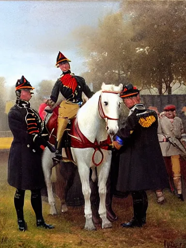 Prompt: young boy being promoted to hussars by herbert james draper