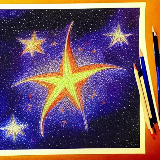 Image similar to Colored pencil art on paper, Star art abstraction, artstation, MasterPiece, Award-Winning, Caran d'Ache Luminance