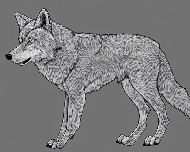 Image similar to professional digital art of a full-body outline of a wolf, super simple, no color, high quality, HD, 8K,