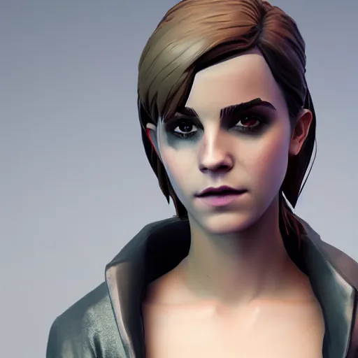 Image similar to full body textured film grain eye shadow smoky eyes fashion model face emma watson as a fortnite character cgsociety octane render unreal engine redshift render trending on artstation trending on artstation render blender behance cg superhero