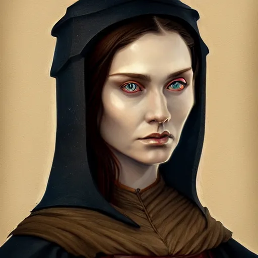 Prompt: character concept portrait of a medieval woman with pale face, intricate, elegant, digital painting, concept art, smooth, sharp focus, illustration, realistic