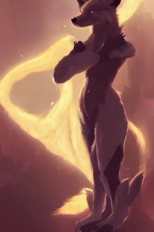 Image similar to a fox fursona, trending on artstation, by kawacy, furry art, digital art, cyberpunk, high quality, backlighting