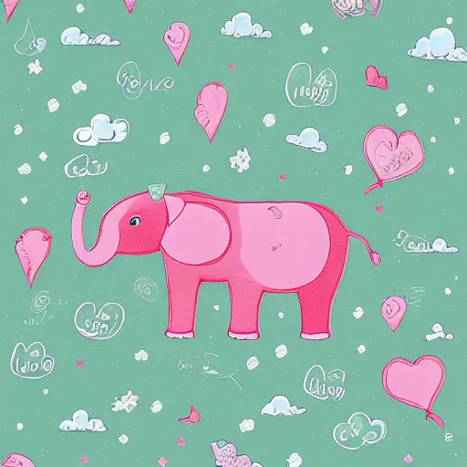 Image similar to “falling asleep with cute elephants made from clouds, illustration, detailed, smooth, pink white and green”