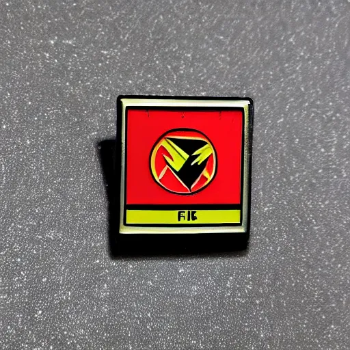 Image similar to a photo of a retro minimalistic clean fire warning enamel pin, studio lighting, behance