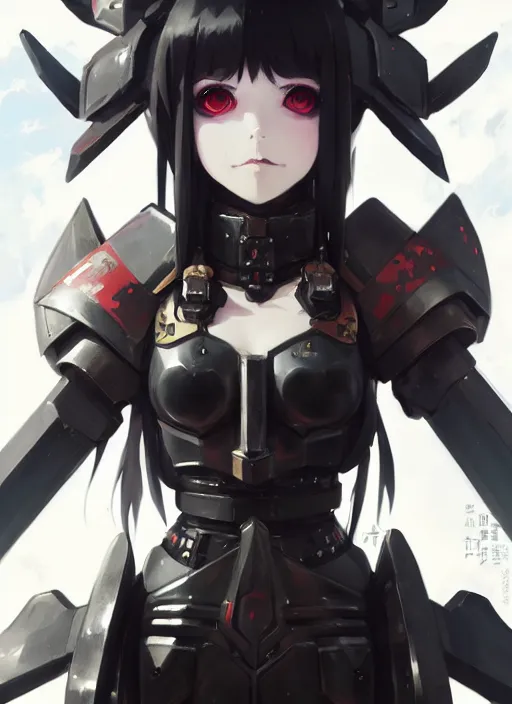 Image similar to portrait of cute goth girl in cyber armor, warhammer 4 0 0 0 0, illustration concept art anime key visual trending pixiv fanbox by wlop and greg rutkowski and makoto shinkai and studio ghibli