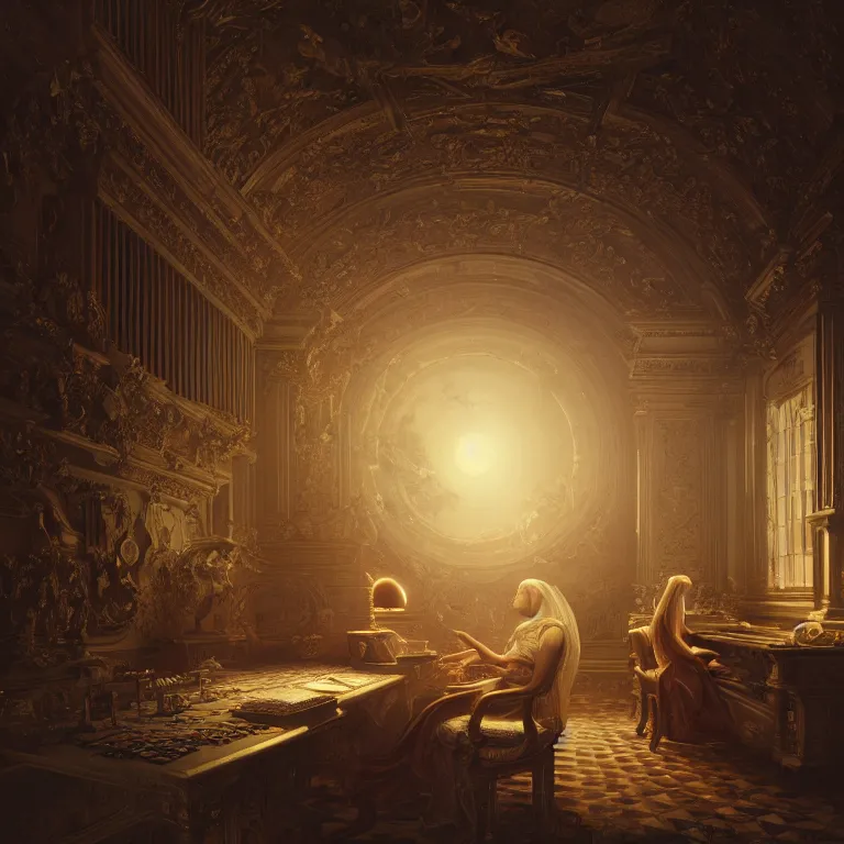 Image similar to motherboard, chip circuit, computer, dream - like atmosphere, baroque landscape painting, perfect composition, beautiful detailed intricate insanely detailed octane render trending on artstation, 8 k artistic photography, photorealistic, soft natural volumetric cinematic perfect light, chiaroscuro, award - winning photograph, masterpiece, raphael, caravaggio, greg rutkowski, beeple