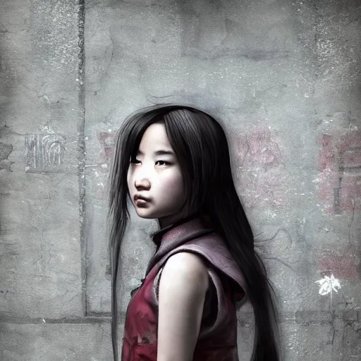 Prompt: a perfect, realistic professional oil painting in baroque style, of a Japanese schoolgirl posing in a dystopian alleyway, close-up, by a professional American senior artist on ArtStation, a high-quality hollywood-style concept