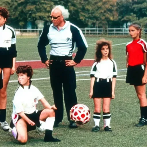 Prompt: robocop 1 9 8 4 coaching a girls'soccer team