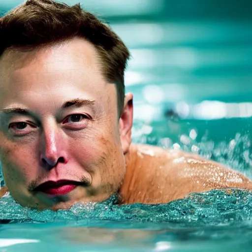 Image similar to Photography of elon musk swimming in a pool surrounded by dollar bills