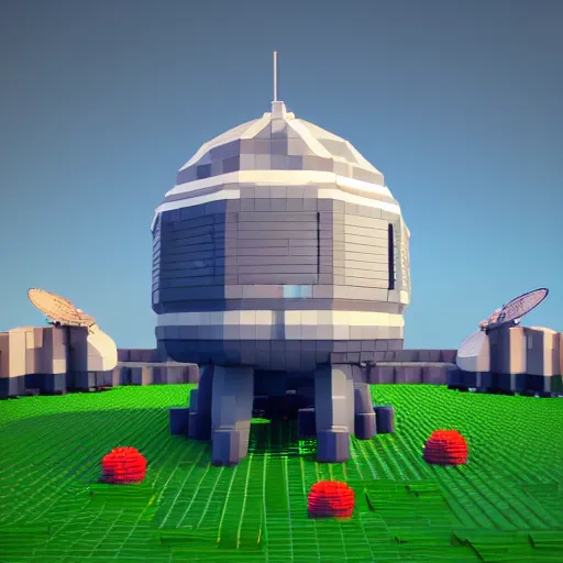 Image similar to voxel spacestation, exterior view, high quality render, 4k, unreal engine