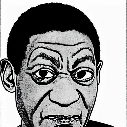 Image similar to bill cosby, in the style of manga, black and white, detailed, serious, epic