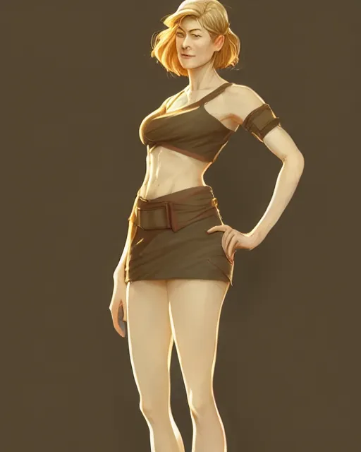 Image similar to full body character concept art of rosamund pike | | distinct - fine, key visual, realistic shaded perfect face, fine details by stanley artgerm lau, wlop, rossdraws, james jean, andrei riabovitchev, marc simonetti, sakimichan, and jakub rebelka, trending on artstation