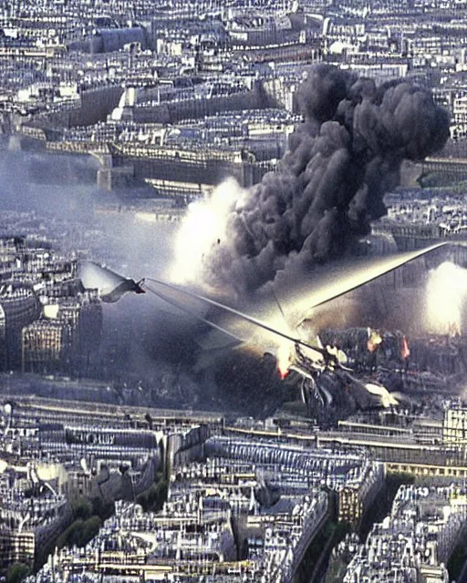 Image similar to two planes crash on the eiffel tower in paris on september 2 0 0 1