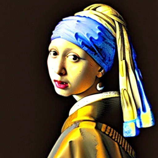 Image similar to A Renaissance portrait painting of Tupac Shakur as the Girl with the pearl earring by Johannes Vermeer. Tupac