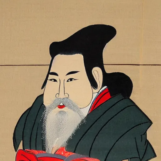 Prompt: traditional Japanese painting of a rabbi with a Fu Manchu